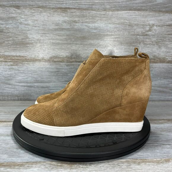 Linea Paolo Women’s Felicia Tan Suede Platform Wedge Sneaker Bootie Size 8.5 - Picture 1 of 11